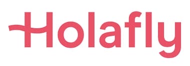L'immagine mostra il logo Holafly con la parola "Holafly" scritta in grassetto, a lettere rosa arrotondate su sfondo bianco.